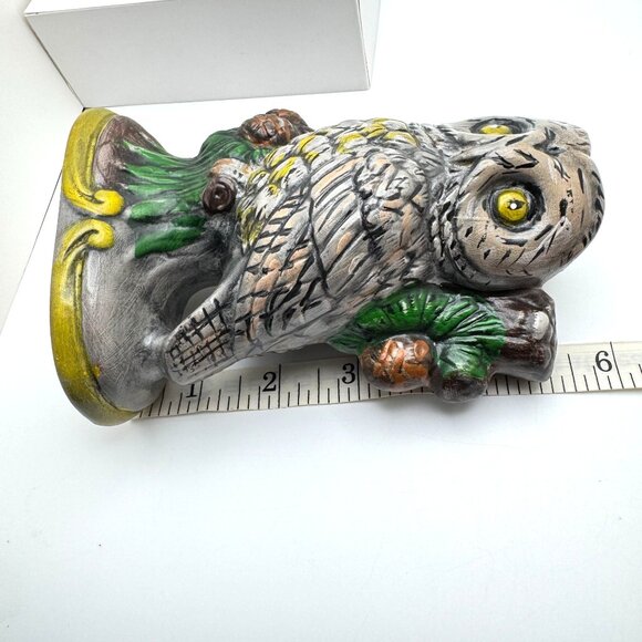 Vintage Hand-Painted Ceramic Owl Figurine Statue With Tree & Acorns - Picture 3 of 10